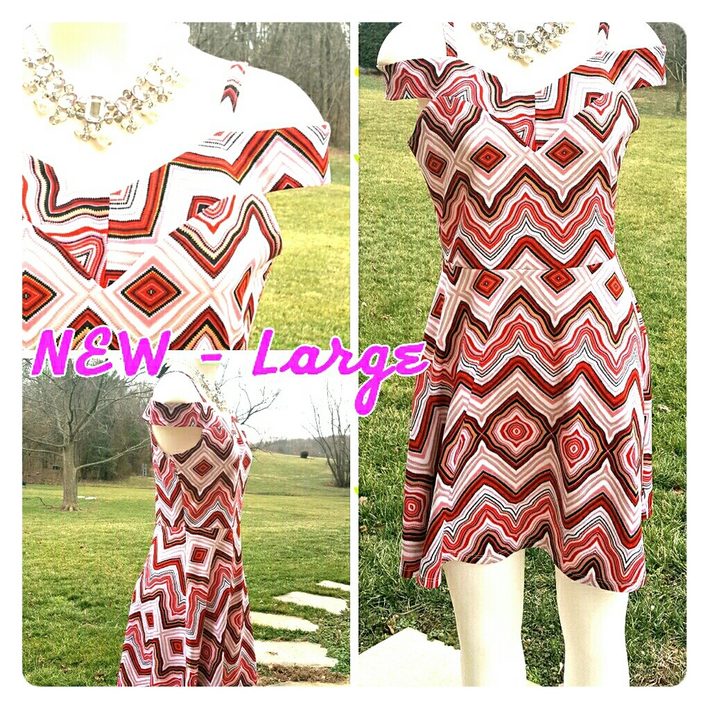 NEW L Hot Gal Dress Off Shoulder Pink Black Geo