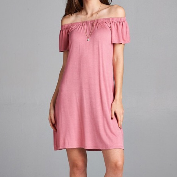 🌸SPRING SALE🌸Dusty Pink Off Shoulder Dress - Picture 2 of 2