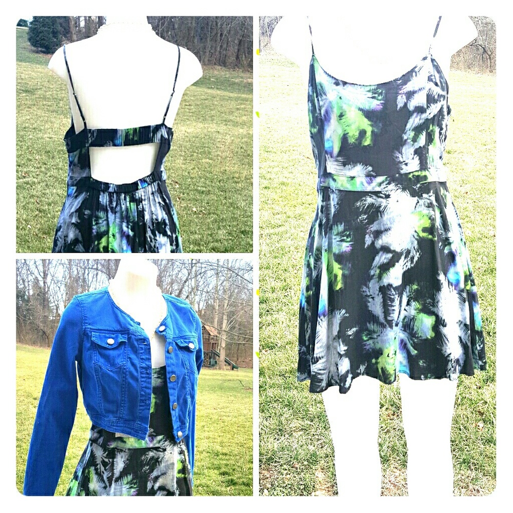 AMERICAN EAGLE Summer Dress L Feather Black Galaxy