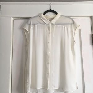 LOFT Ivory cap sleeve button down