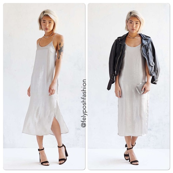white satin midi slip dress