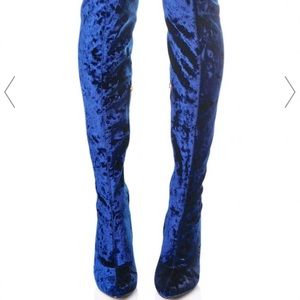 Thigh high blue velvet boots!!