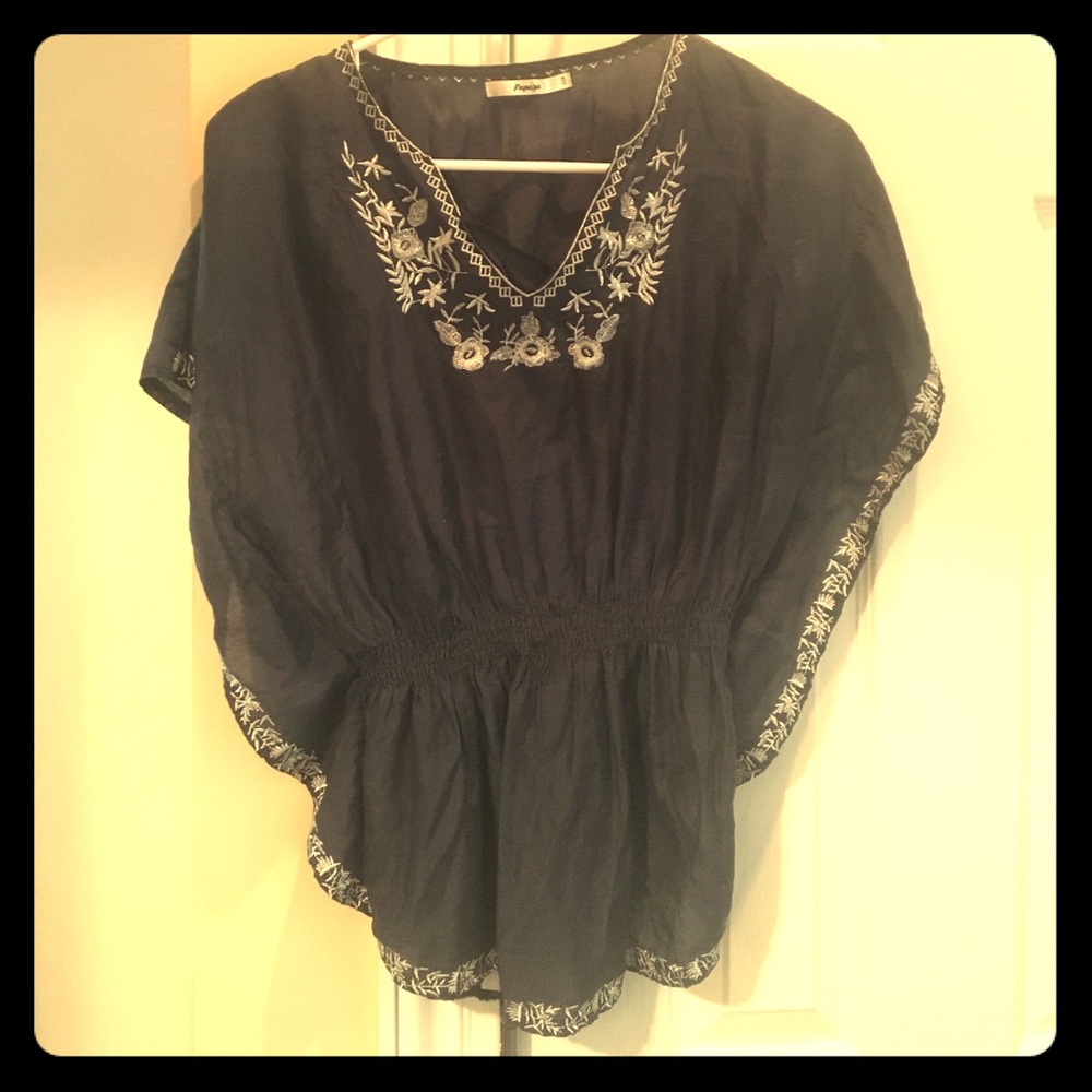 Navy blue embroidered top