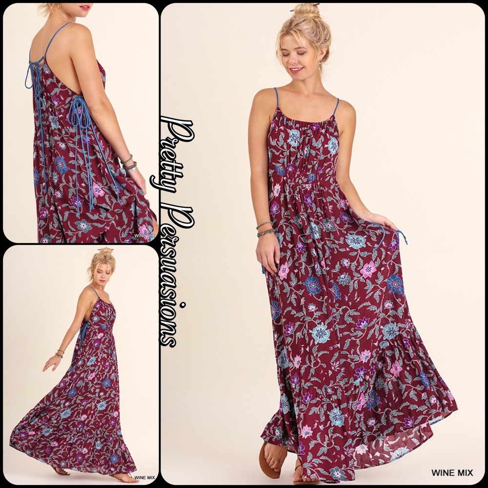 NWT Floral Lace Up Spaghetti Strap Maxi Dress - Picture 5 of 8