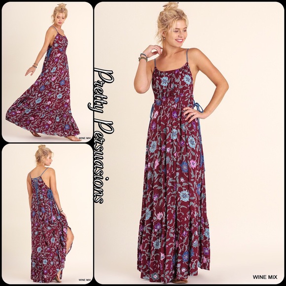 NWT Floral Lace Up Spaghetti Strap Maxi Dress - Picture 3 of 8
