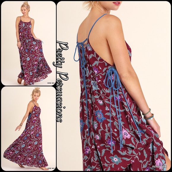 NWT Floral Lace Up Spaghetti Strap Maxi Dress - Picture 6 of 8