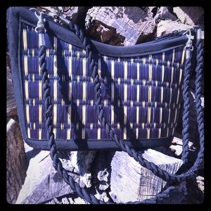 "Baskets of Cambodia" Navy/Natural Wicker Purse