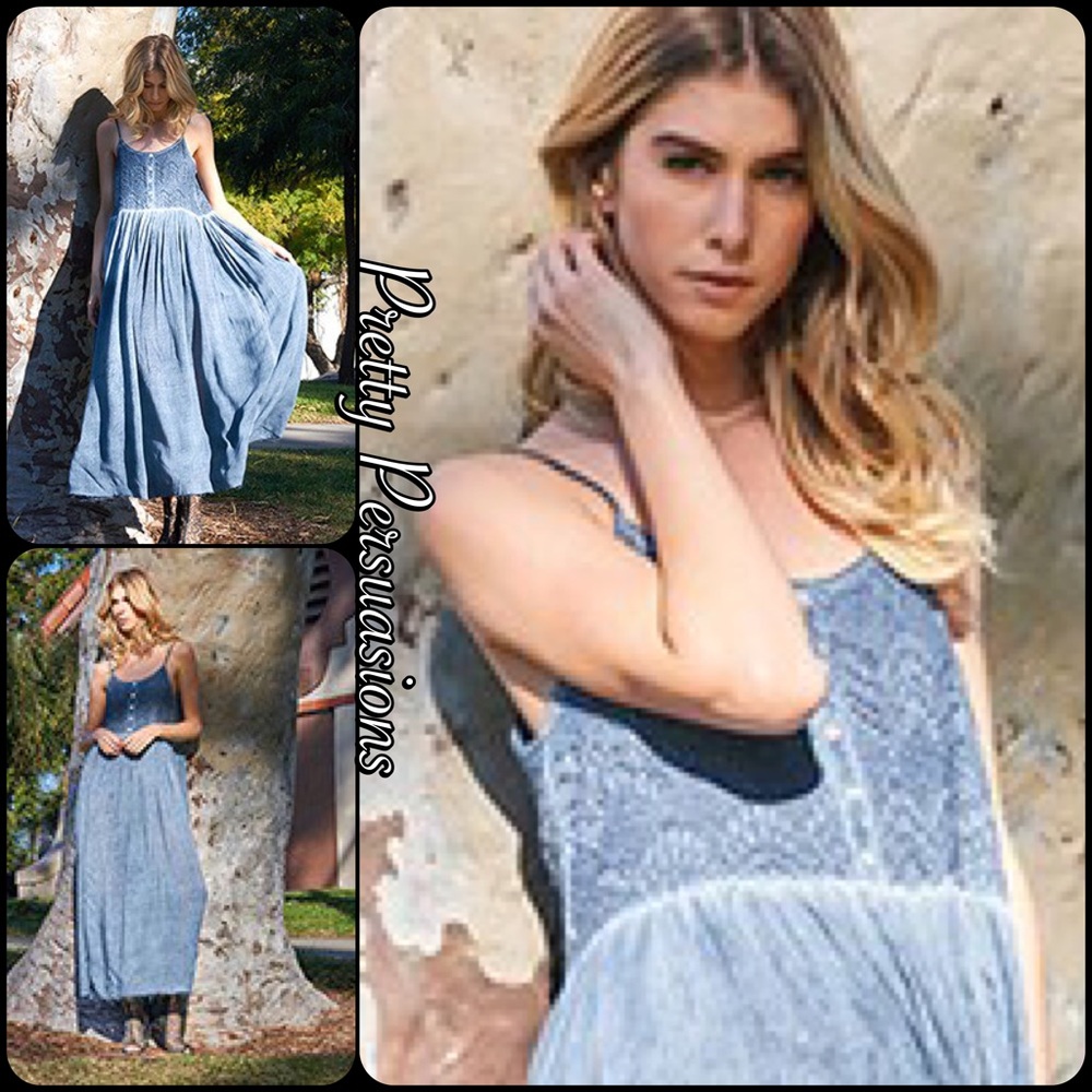 LAST ONE‼️ Blue Spaghetti Strap Flowy Maxi Dress - Picture 3 of 8