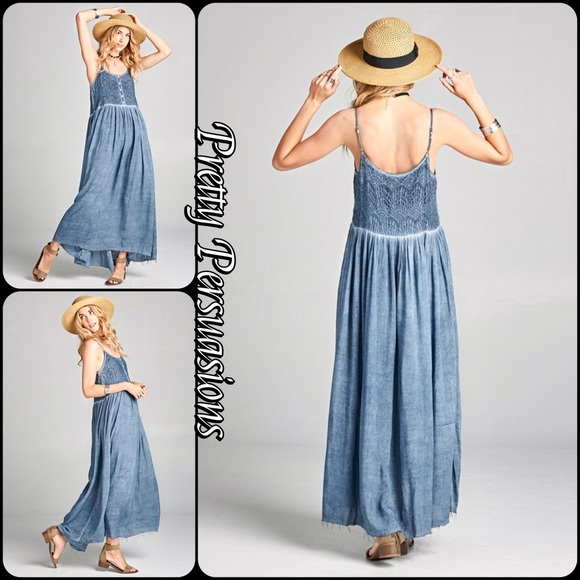LAST ONE‼️ Blue Spaghetti Strap Flowy Maxi Dress - Picture 5 of 8