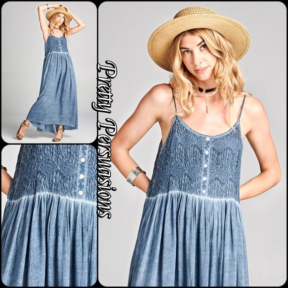 LAST ONE‼️ Blue Spaghetti Strap Flowy Maxi Dress - Picture 6 of 8