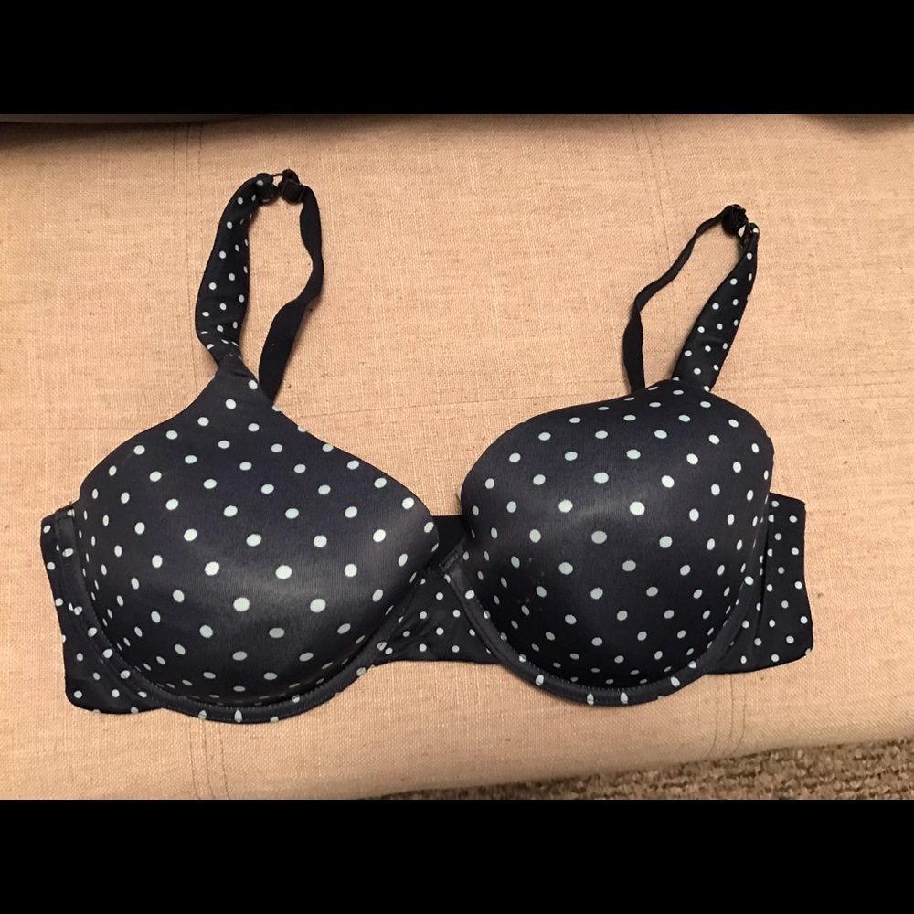 Blue polka dot bra!