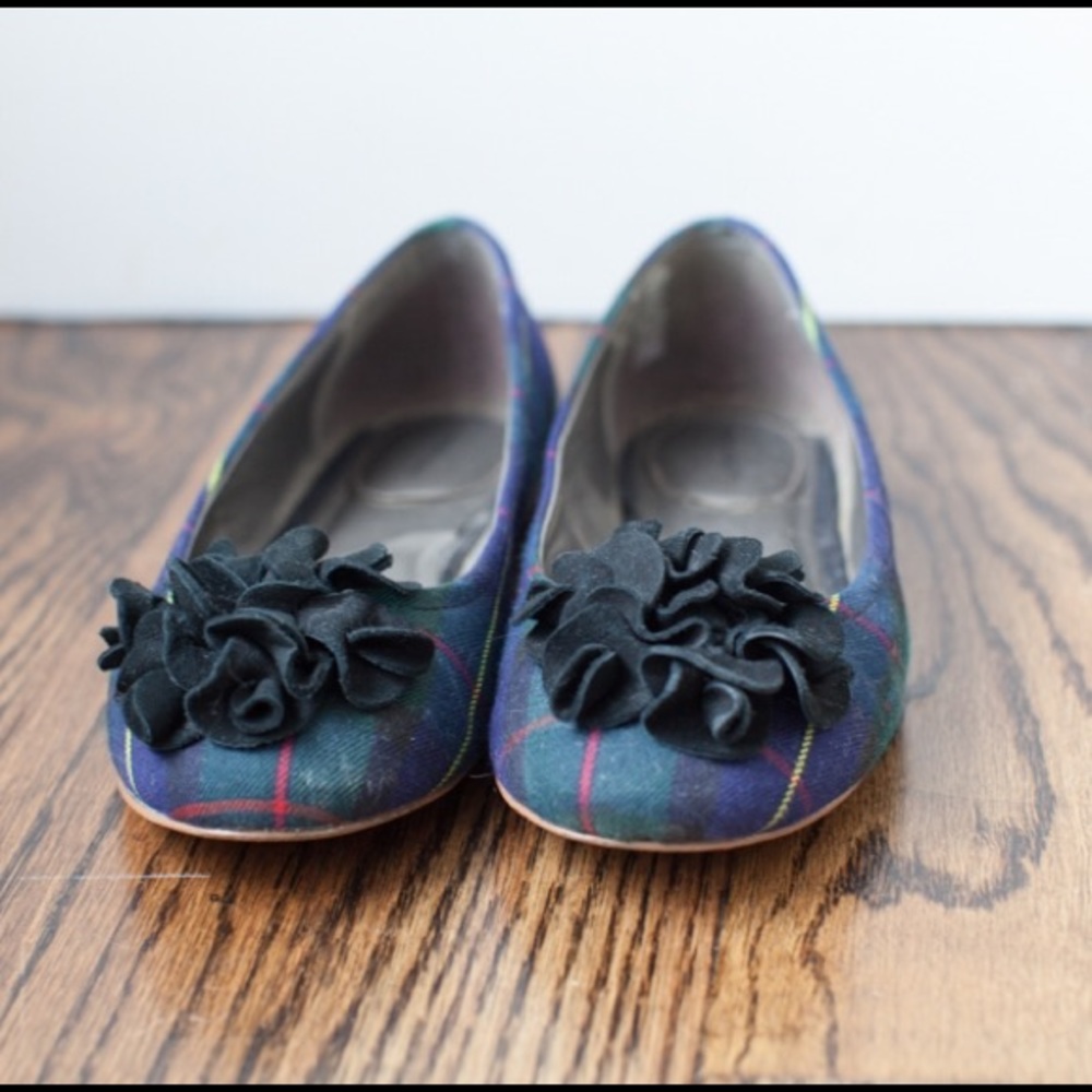 Lands End Tartan Plaid Ballet Flats with Bows