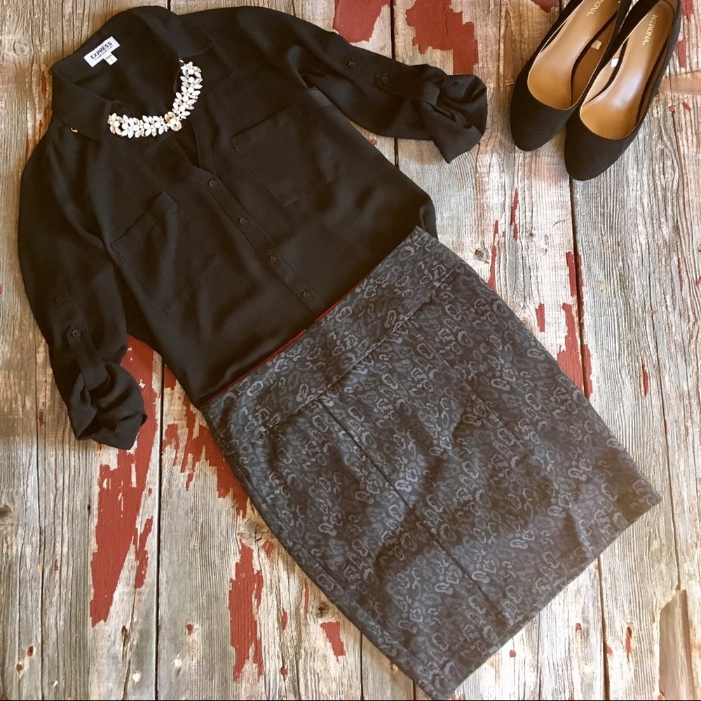 Black and Grey Leopard Print Skirt