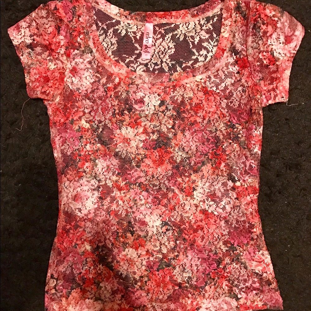 Cute pink lace floral top💐