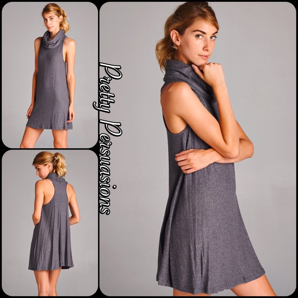 Cowlneck Brushed Two Toned Ribbed Dress - Picture 6 of 6