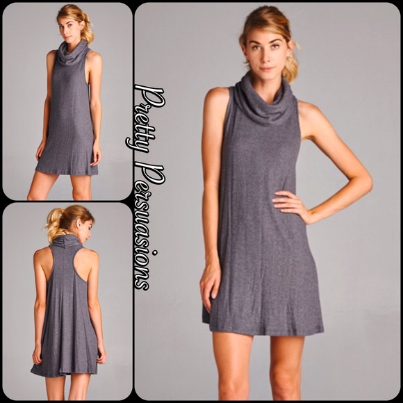 Cowlneck Brushed Two Toned Ribbed Dress - Picture 2 of 6