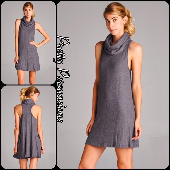 Cowlneck Brushed Two Toned Ribbed Dress - Picture 3 of 6