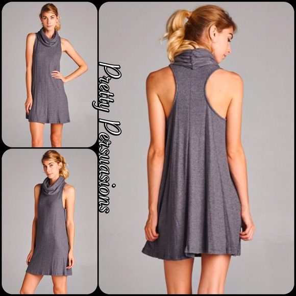 Cowlneck Brushed Two Toned Ribbed Dress - Picture 4 of 6