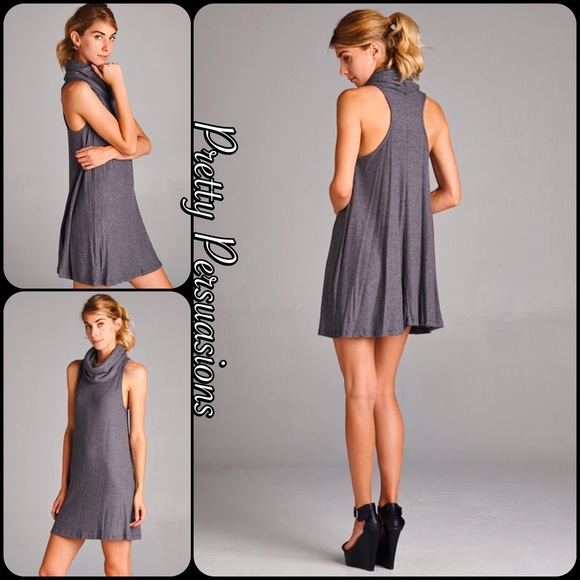 Cowlneck Brushed Two Toned Ribbed Dress - Picture 5 of 6