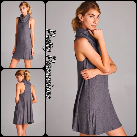 Cowlneck Brushed Two Toned Ribbed Dress - Picture 6 of 6