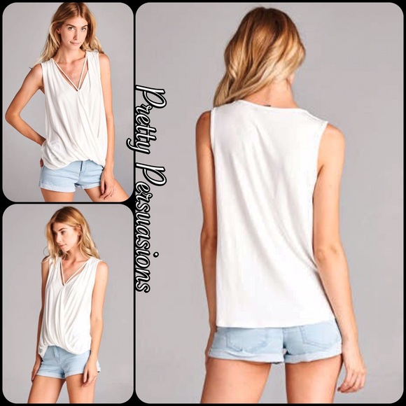 LAST ONE‼️White V-Neck Strappy Draped Top - Picture 3 of 6
