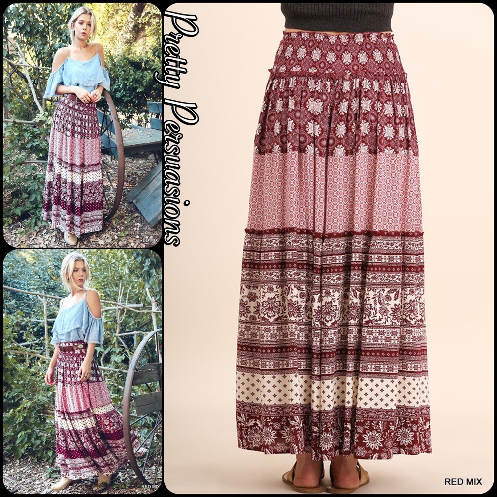 SALE‼️ Elasticized Waist Boho Maxi Skirt - Picture 4 of 5