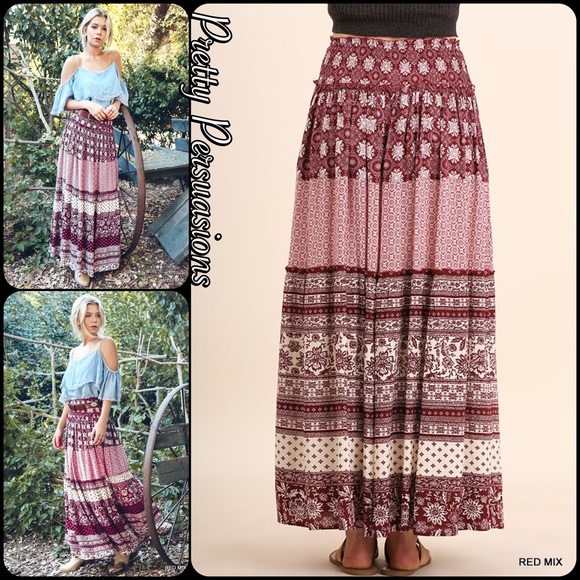 SALE‼️ Elasticized Waist Boho Maxi Skirt - Picture 4 of 5