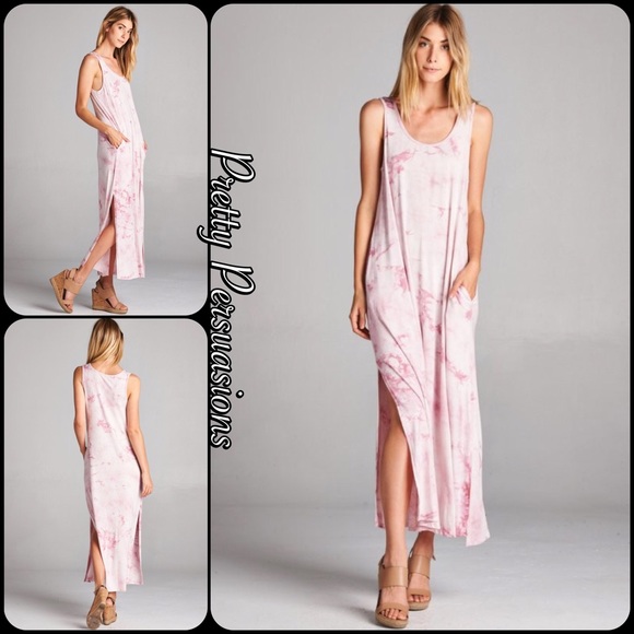 Pretty Persuasions Dresses & Skirts - LAST ONE‼️Tie Dyed Pink Blush Slit Hem Maxi Dress