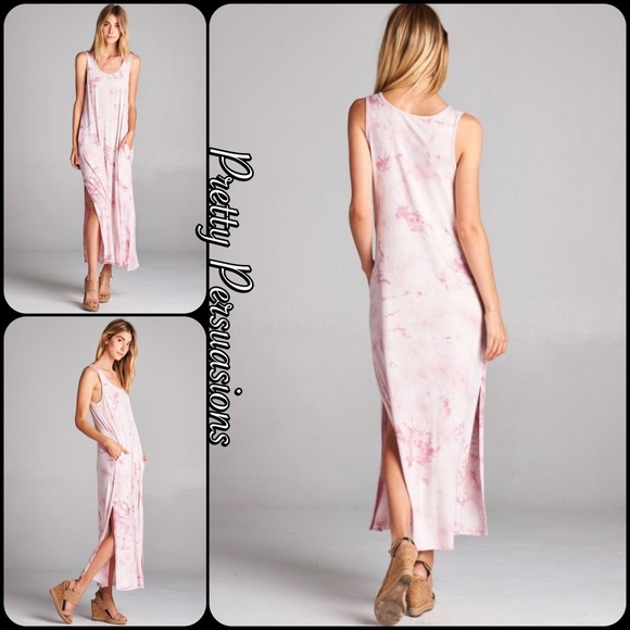 LAST ONE‼️Tie Dyed Pink Blush Slit Hem Maxi Dress - Picture 3 of 6