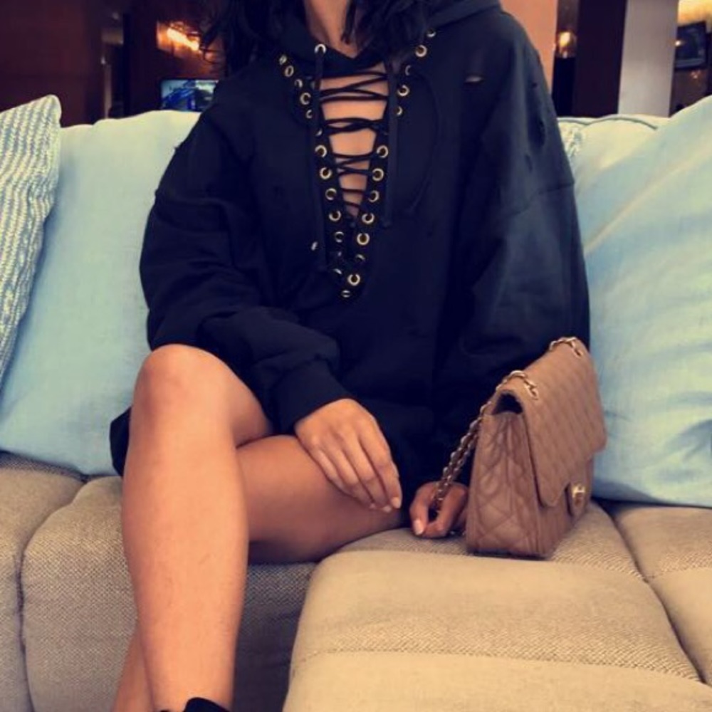 Lace up Sweatshirt Dress