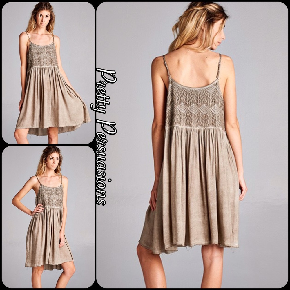 SALE 🎉NWT Tan Mocha Crochet Lace Flowy Midi Dress - Picture 3 of 6