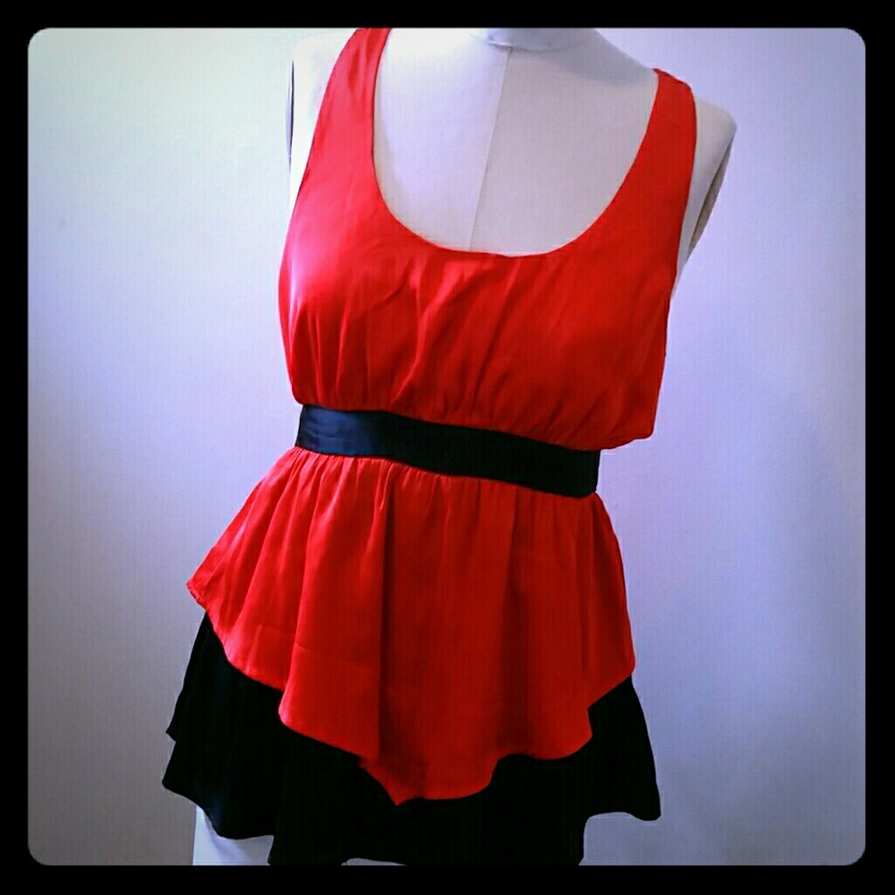 Fiery orange and navy top.