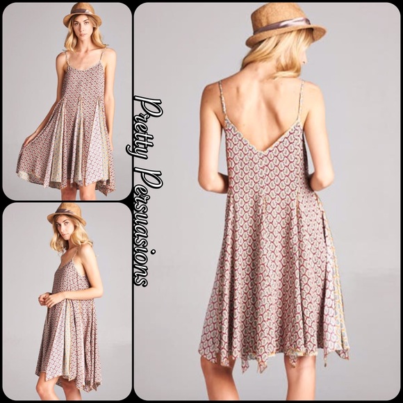 NWT Boho Printed Flowy Contrast Slip Dress - Picture 3 of 5