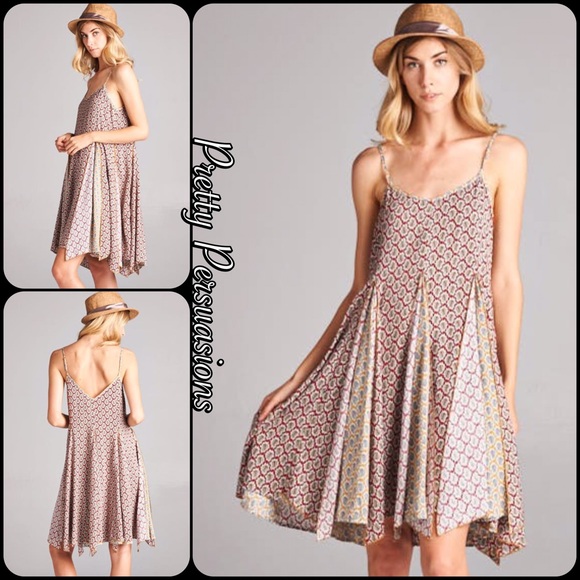 NWT Boho Printed Flowy Contrast Slip Dress - Picture 5 of 5