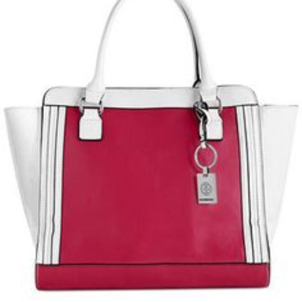 Pink and white purse