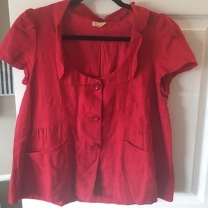 ANTHROPOLOGIE red cropped short sleeve jacket/top