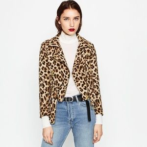 Zara Basic Animal Print Moto Jacket