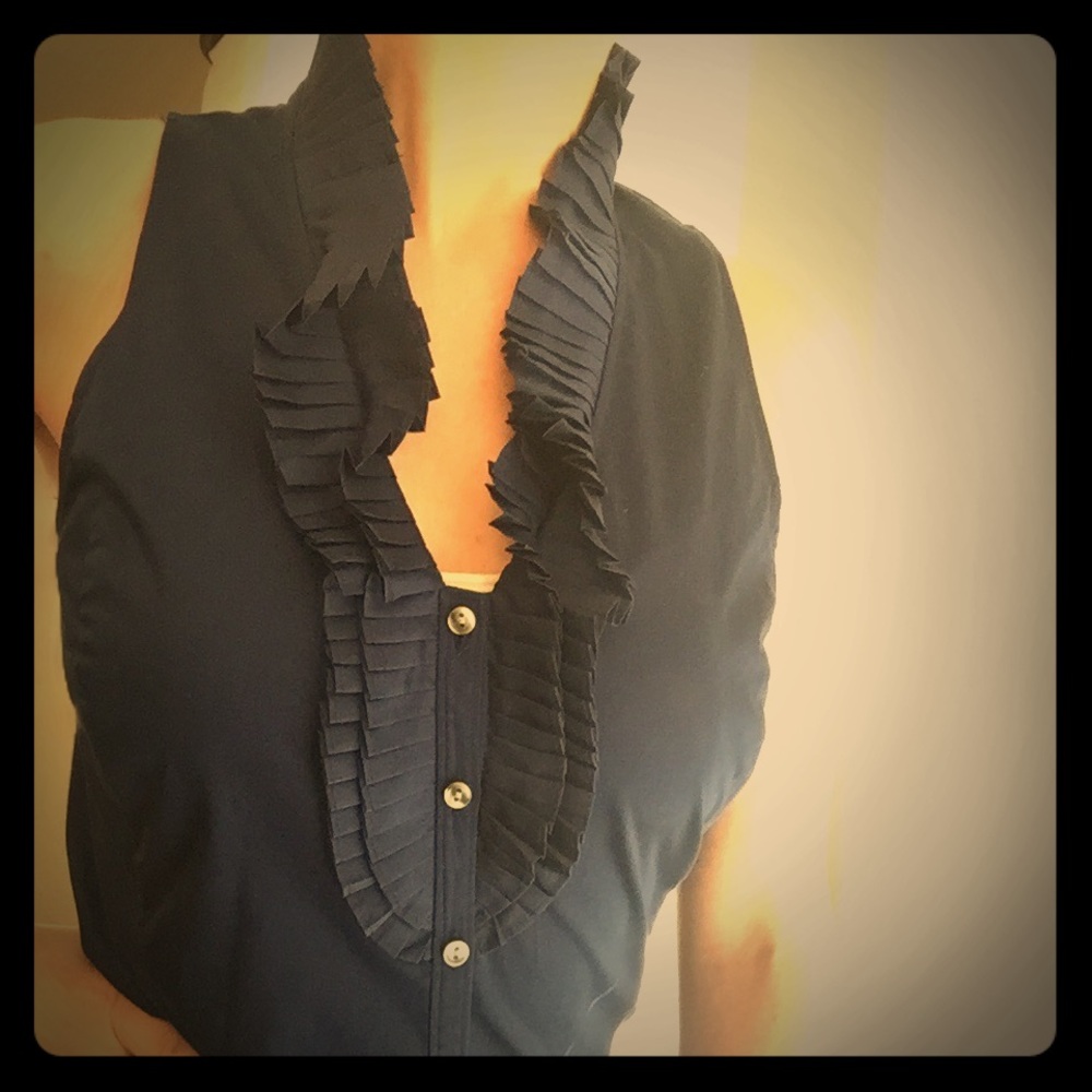 Ann Taylor blue ruffle collar top