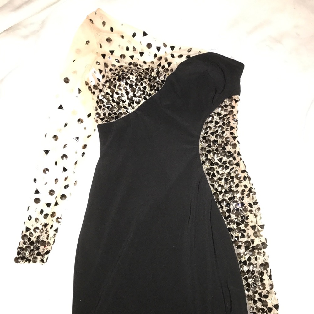 xcite black one sleeve dress