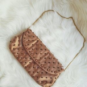 Beaded bronze evening clutch with chain