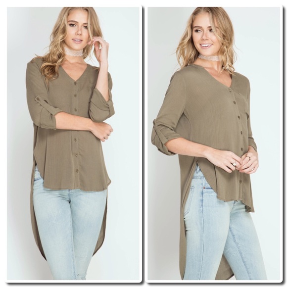 LONG HIGH-LOW BUTTON DOWN TUNIC - Picture 2 of 4