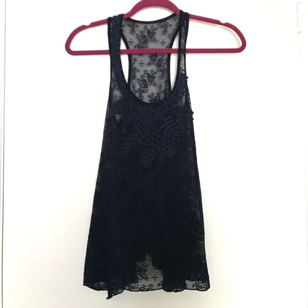 SOLD!! Navy Blue Flowy Lace Tank Top