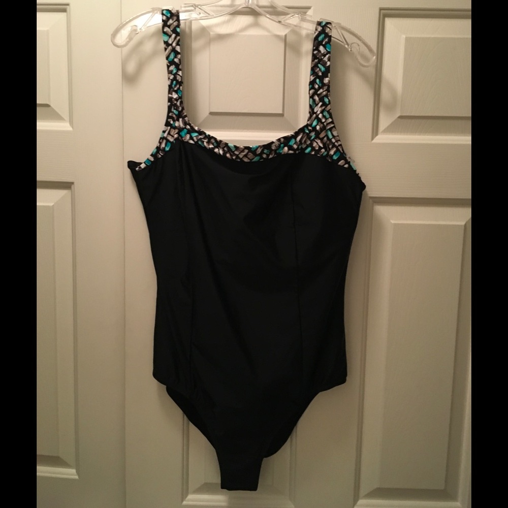 New Black Bathing Suit with Teal,Beige,White Trim.
