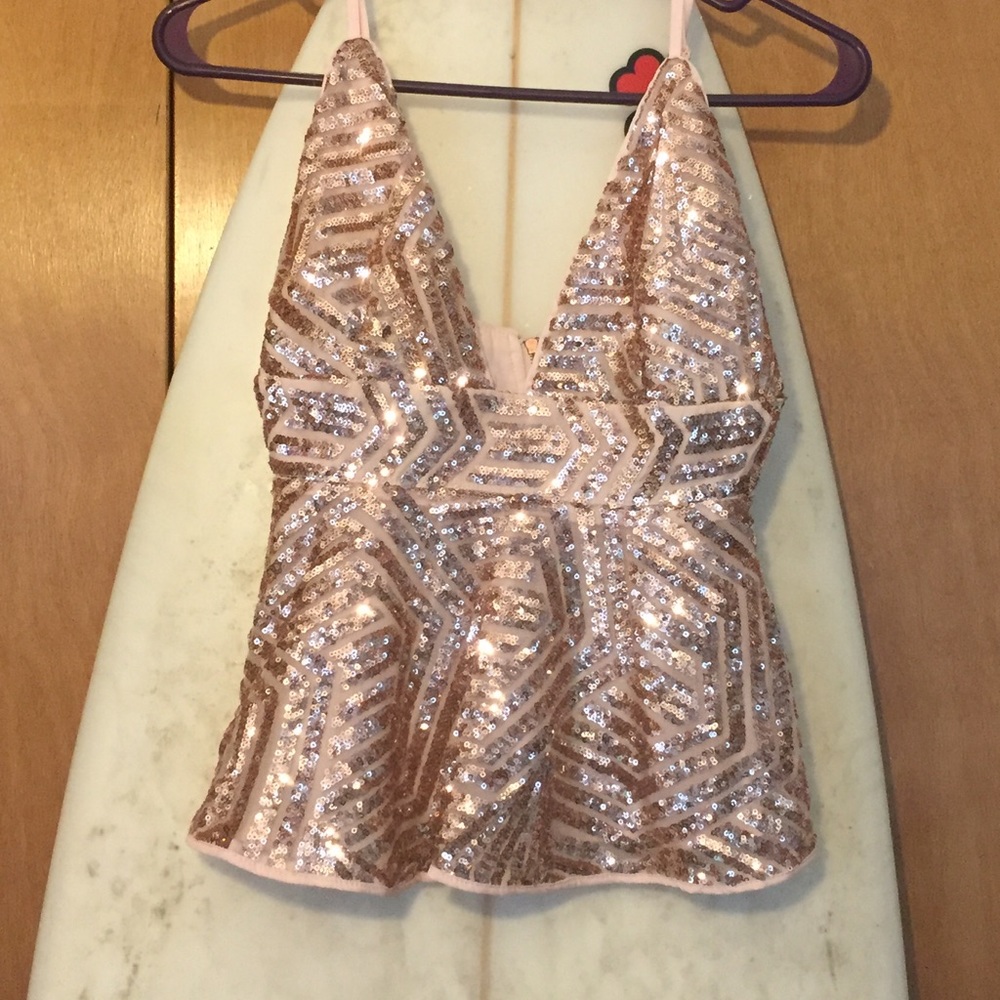 Rose Gold Peplum Deep V Top