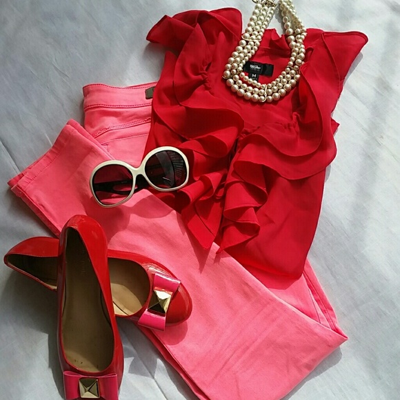 Saks Fifth Avenue Pants - SAKS GRAY SKINNY JEANS IN BRIGHT CORAL