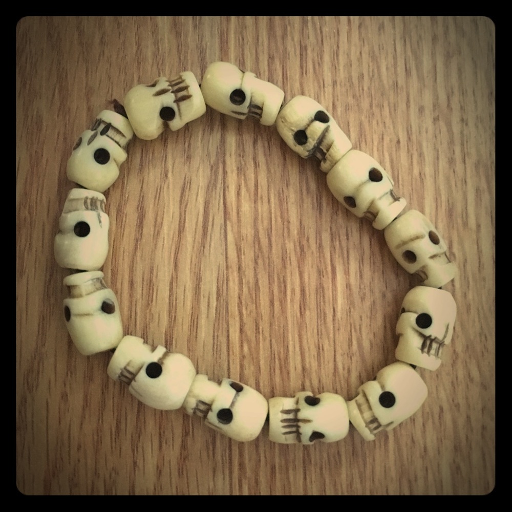 Ox Bone Carved Skull Stretch Bracelet