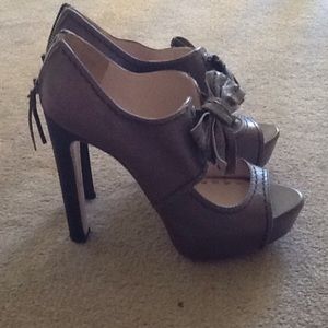 Miu Miu gray platform peep toe sexy stilettos