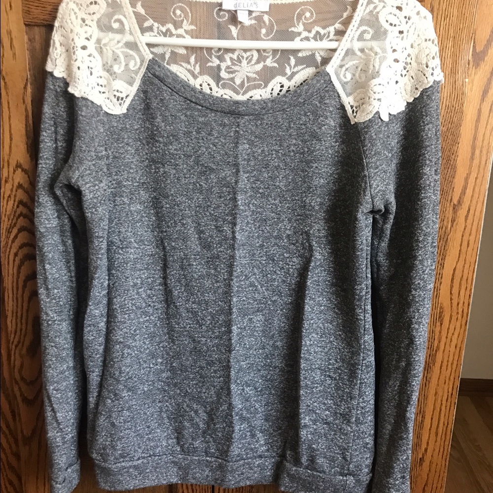 Lace shoulder sweatshirt