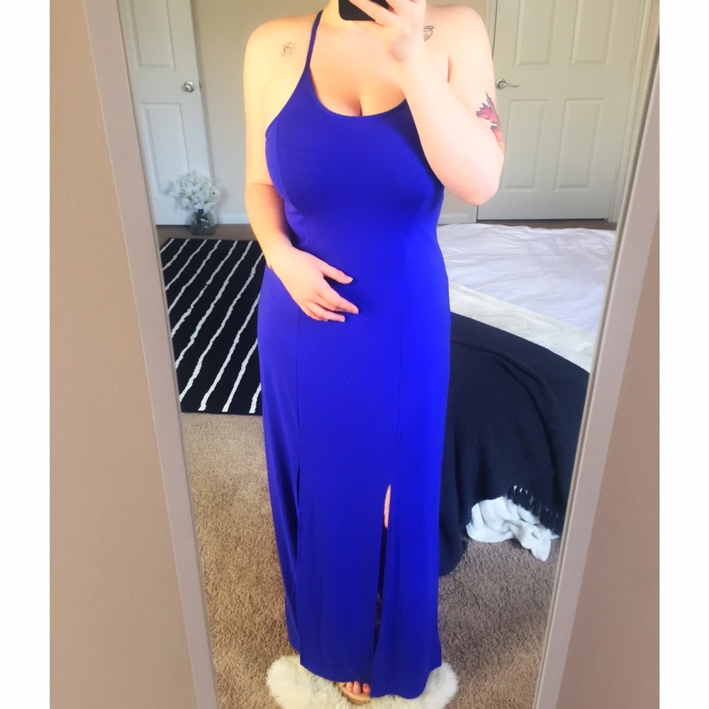 Blue Lattice Back Maxi Dress