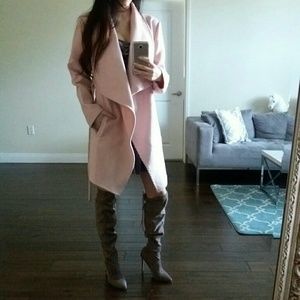 Blush Asymmetric Belted Wide Lapel Coat S/M